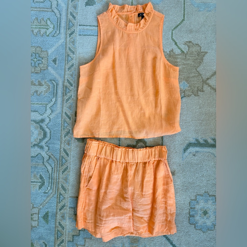 NWOT J Crew Fleur Ruffle Collar Linen Top and Pull-on Linen Shorts